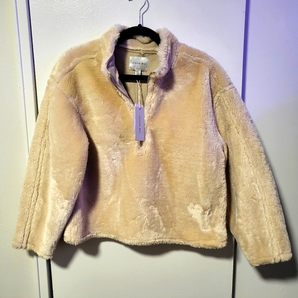 NWT Jason Wu Beige Faux Fur Half Zip Sweater S - Picture 1 of 5